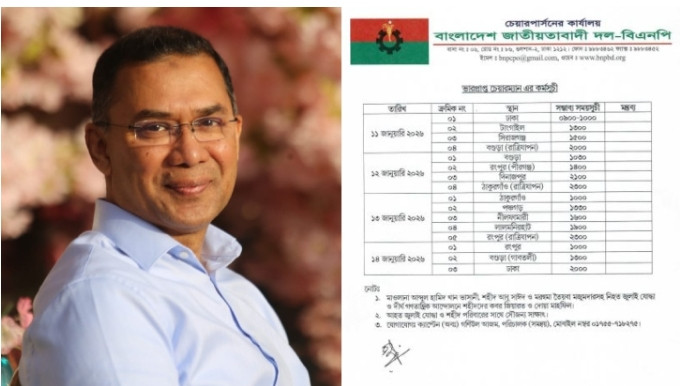বিএনপির ভারপ্রাপ্ত চেয়ারম্যান  তারেক রহমানের উত্তরবঙ্গ সফর: ৪ দিনের কর্মসূচি প্রকাশ