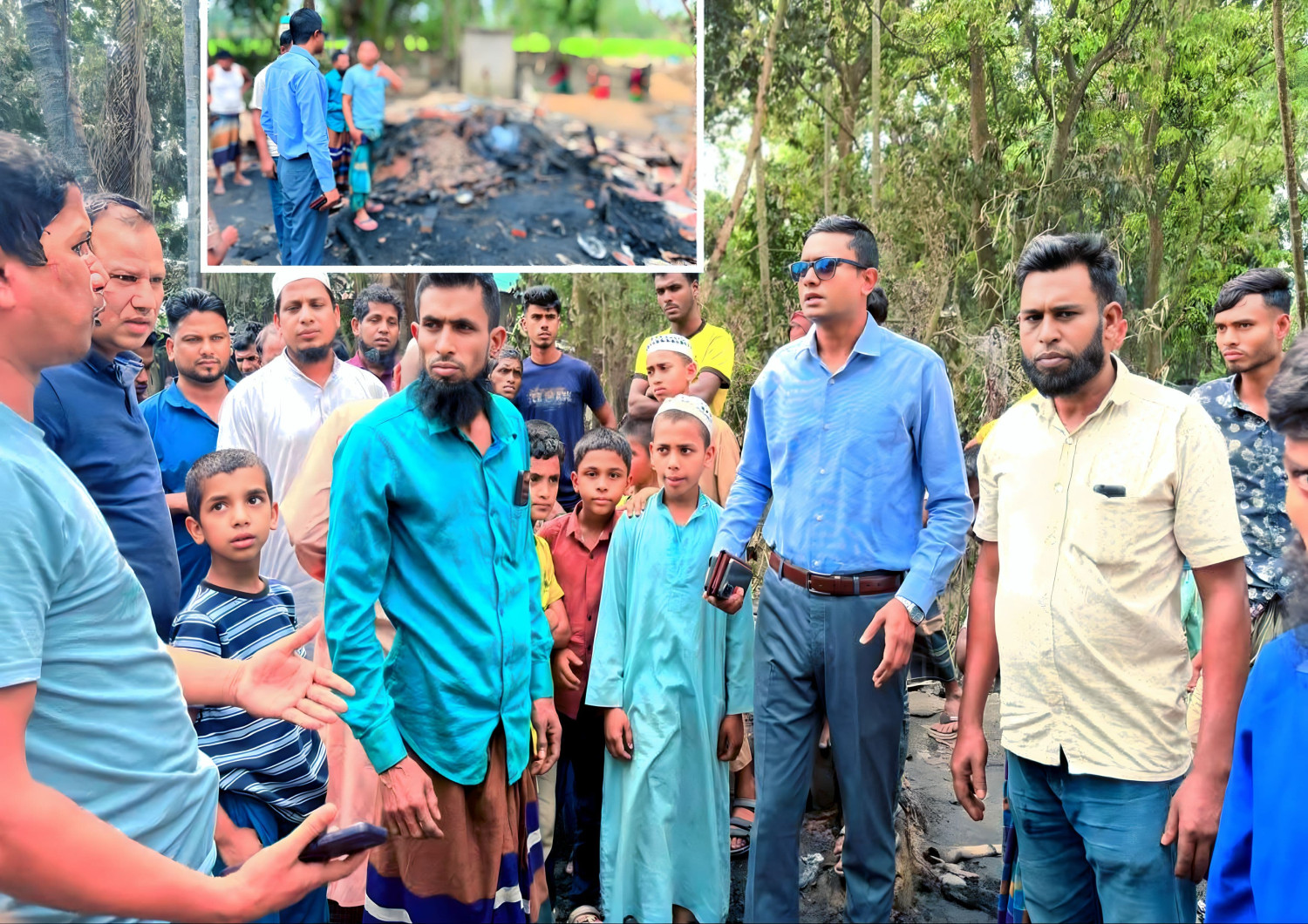 হবিগঞ্জের বাহুবলে অগ্নিকাণ্ডে ক্ষতিগ্রস্তদের পাশে ইউএনও উজ্জ্বল রায়, দ্রুত পুনর্বাসনের আশ্বাস।