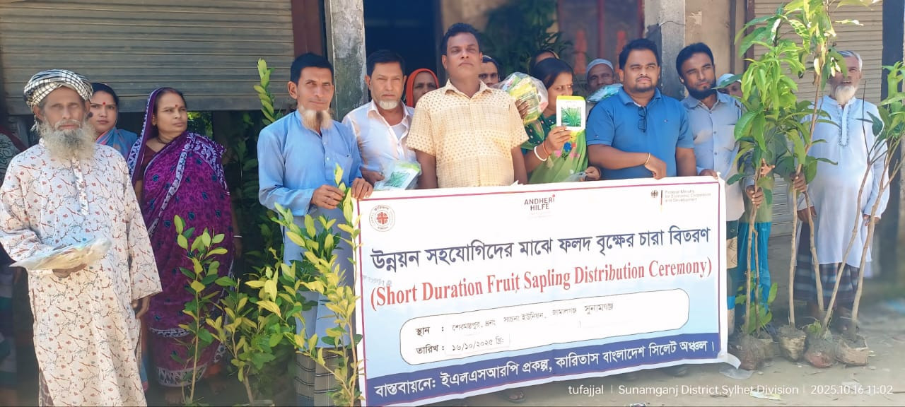 কারিতাসের পক্ষ থেকে গাছের চারা ও শীতকালীন সবজি বীজ বিতরণ