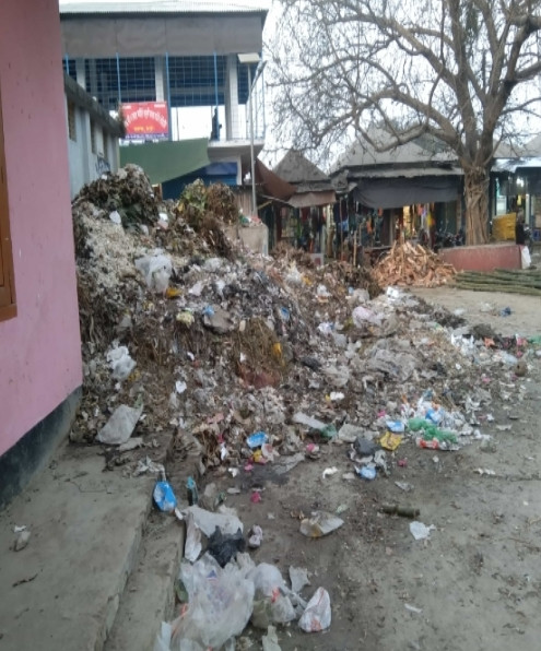 ডাস্টবিন উপচে পড়ছে ময়লা, স্বাস্থ্য ঝুঁকিতে ক্রেতা-বিক্রেতারা